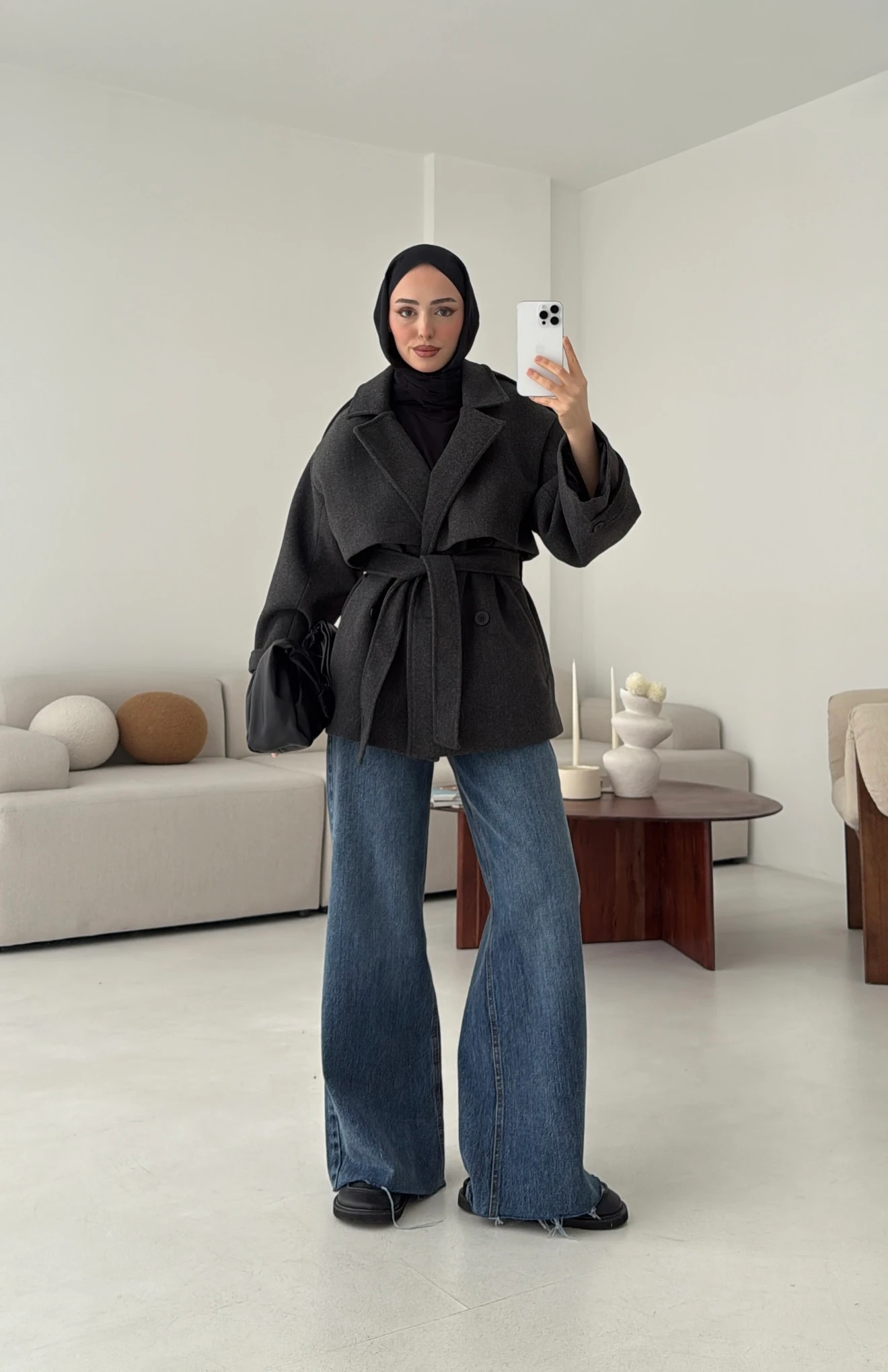 Antrasit Düğmeli Kol Manşetli Kaşe Kaban 