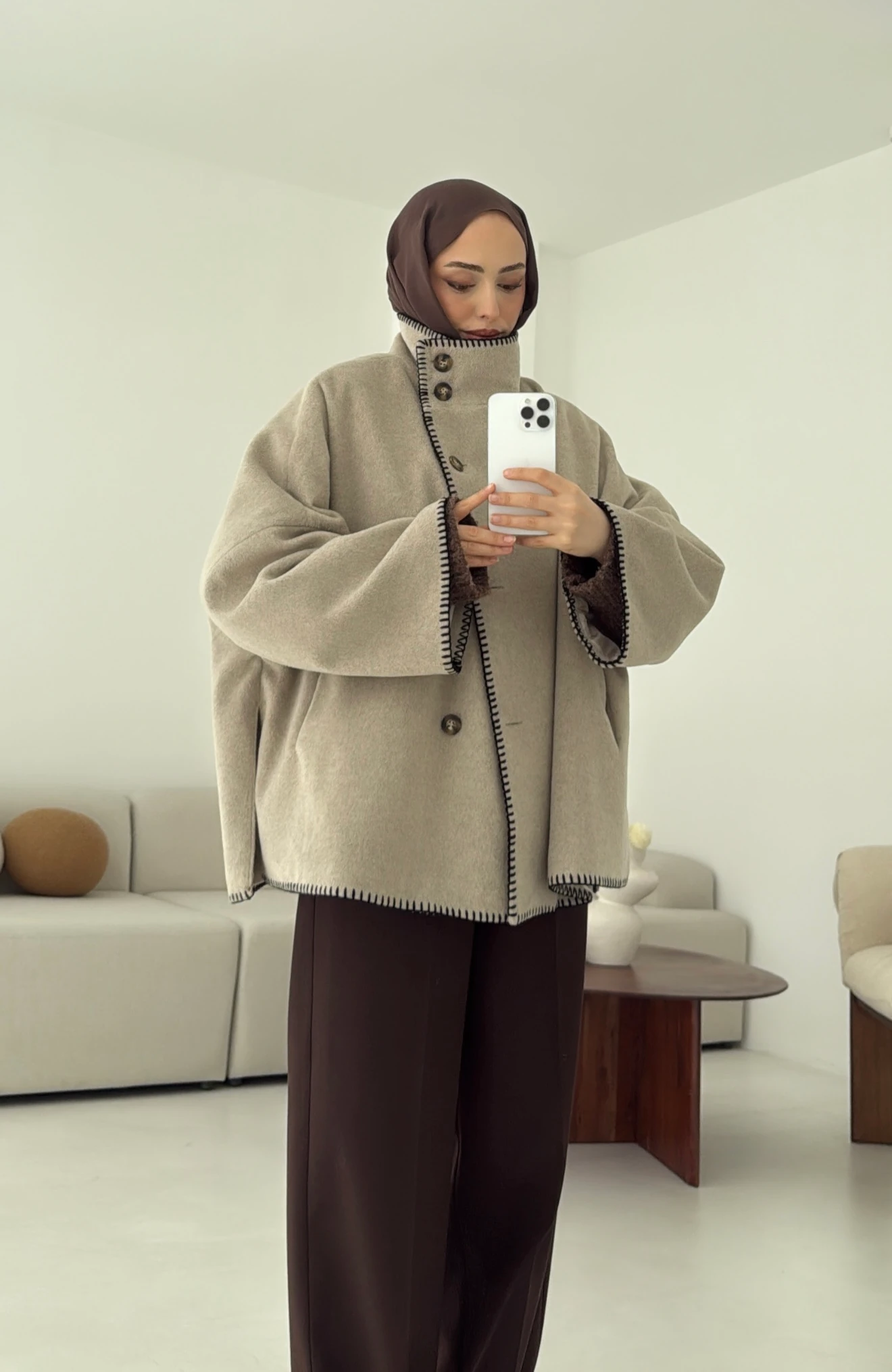 Nakış Detay Premium Kaban Vizon