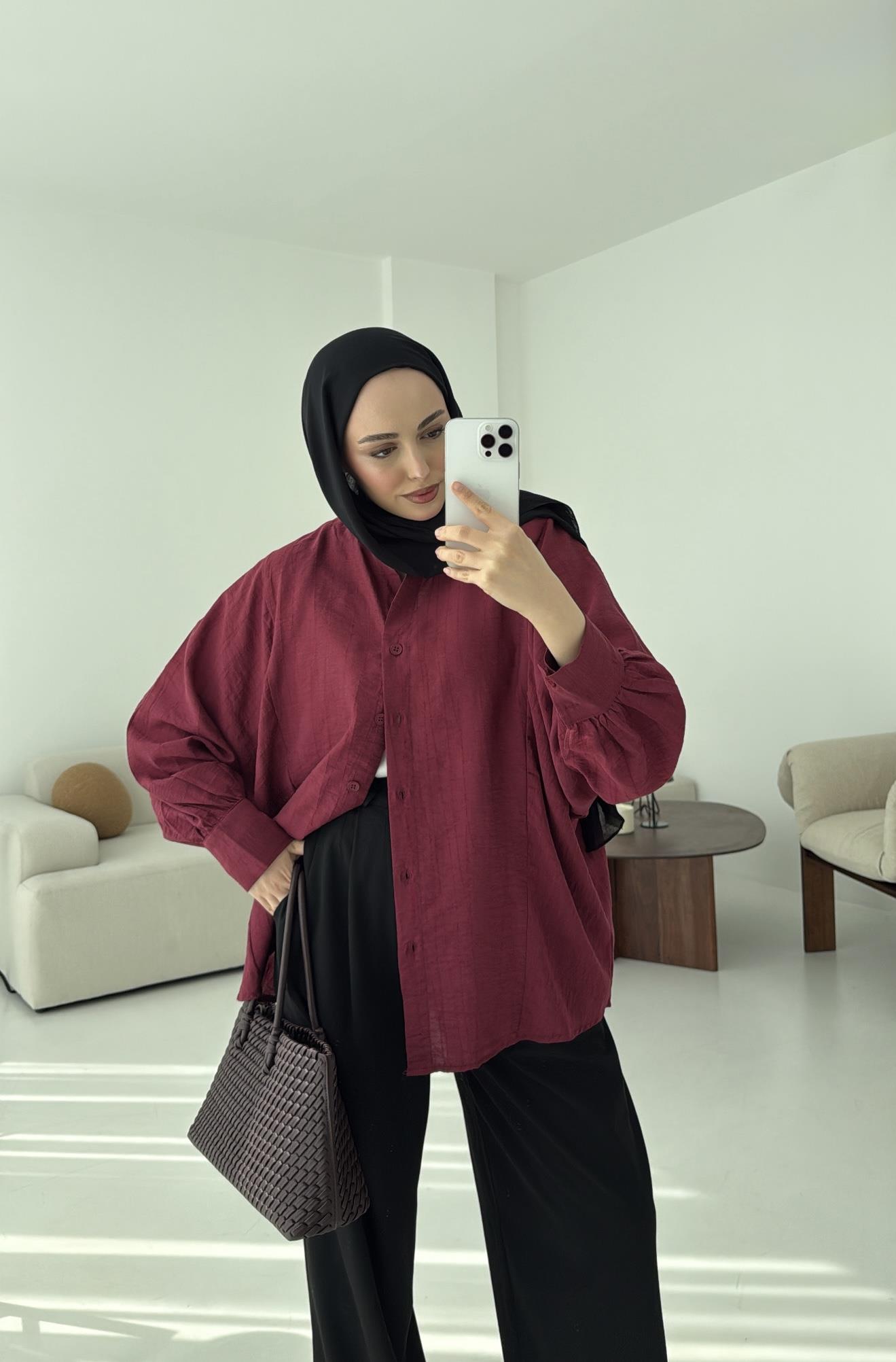 Oversize Premium Gömlek Bordo
