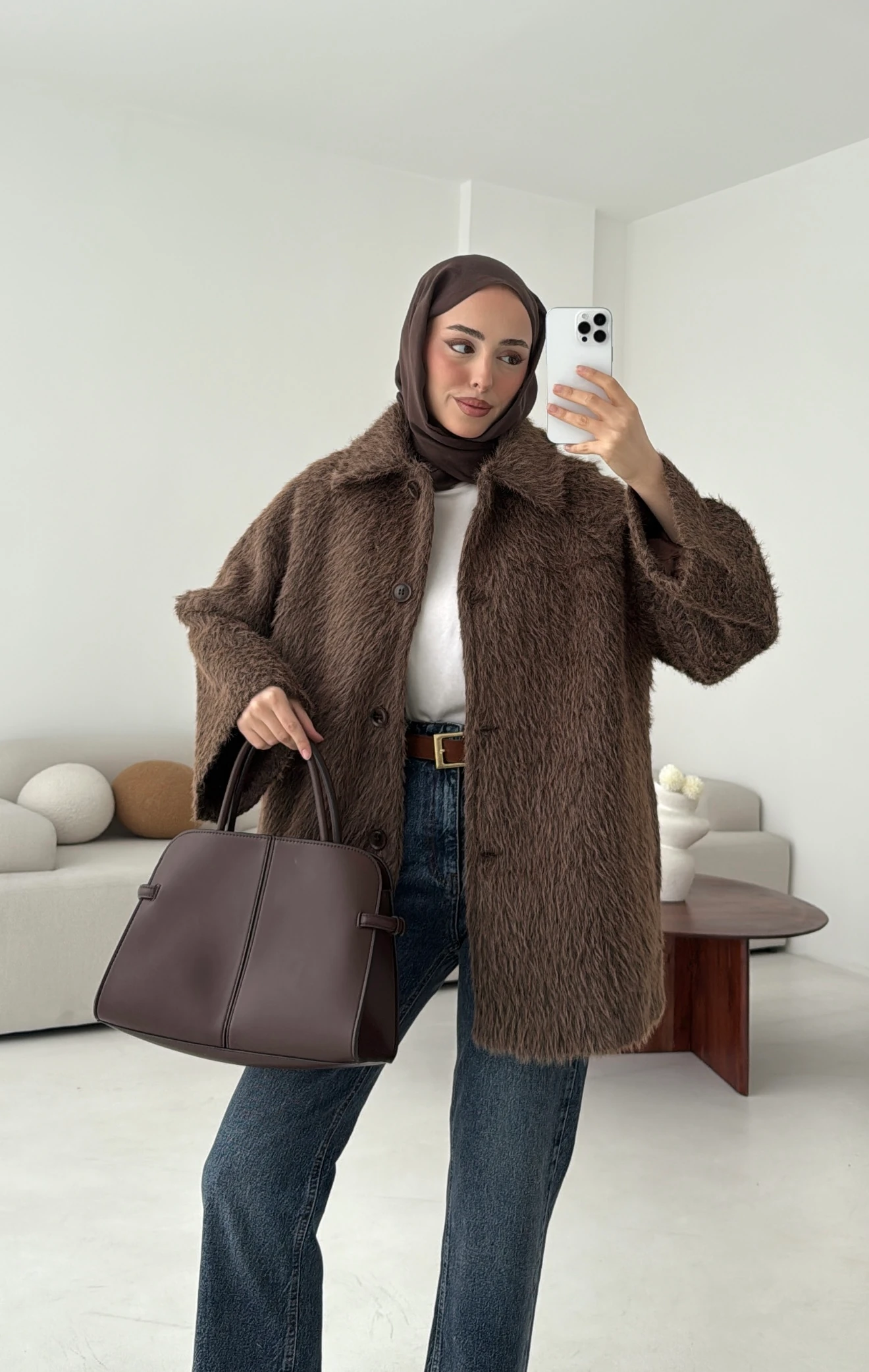 Mohair Reglan Kol Kaban Kahve