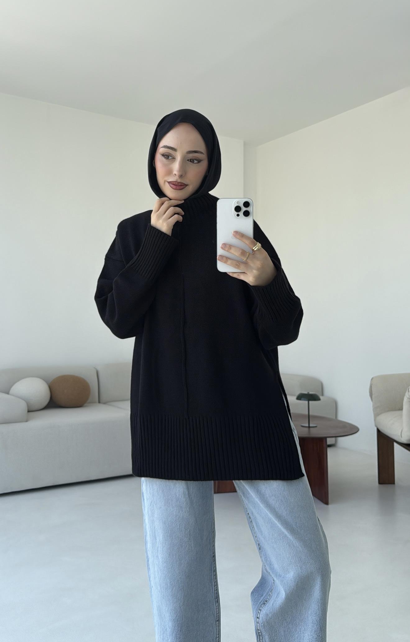 Tek Yaka Triko Kazak Siyah