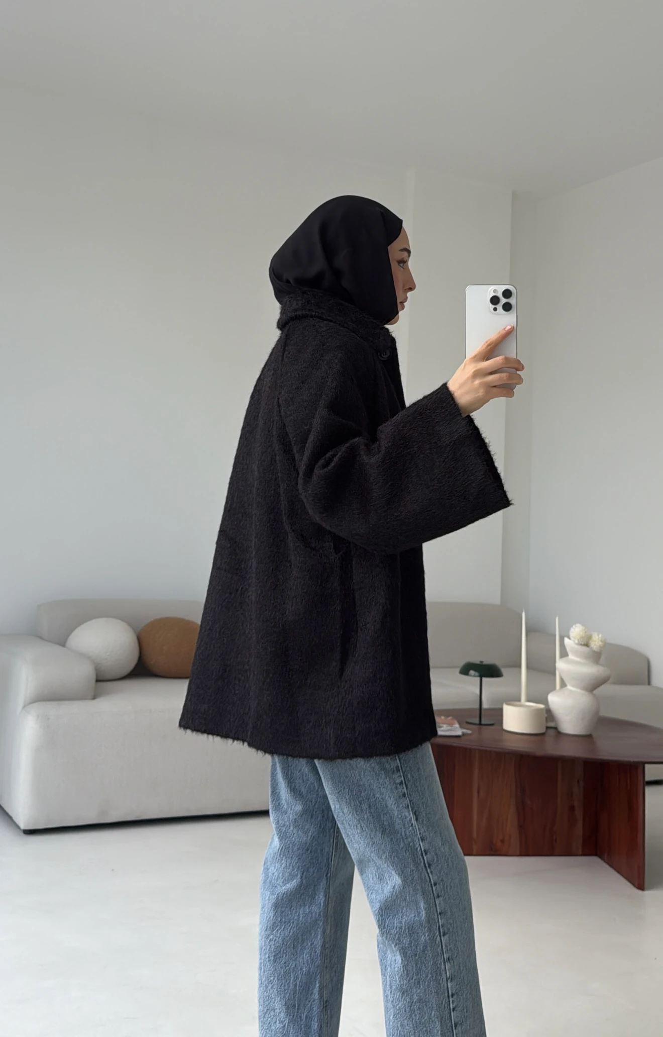 Mohair Reglan Kol Kaban Siyah