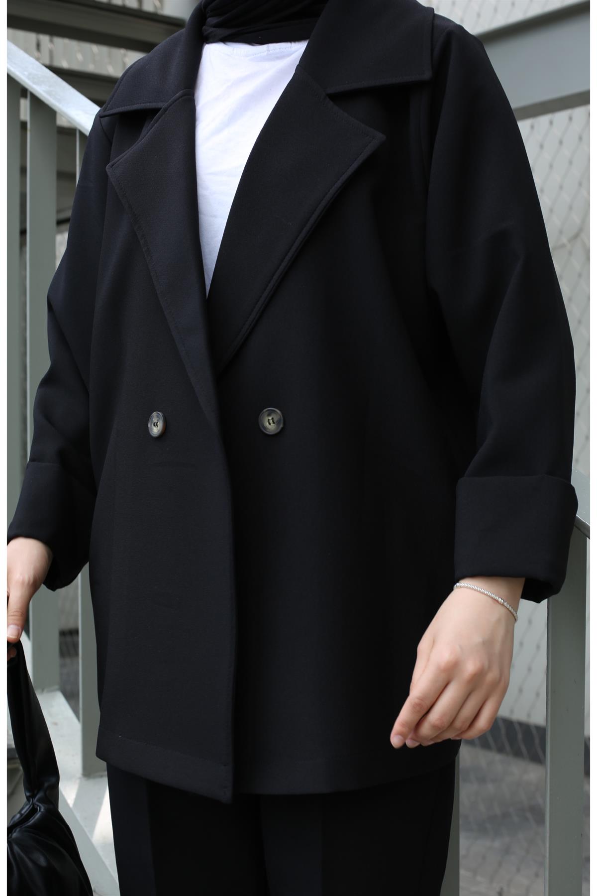 Oversize Yazlık Ceketli Takım Siyah