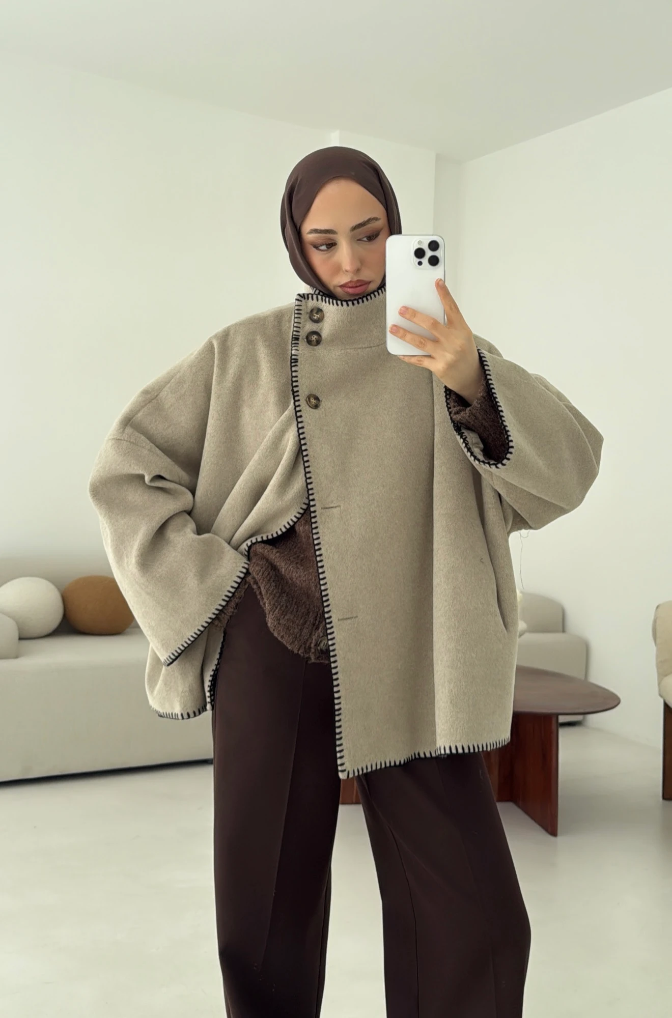 Nakış Detay Premium Kaban Vizon