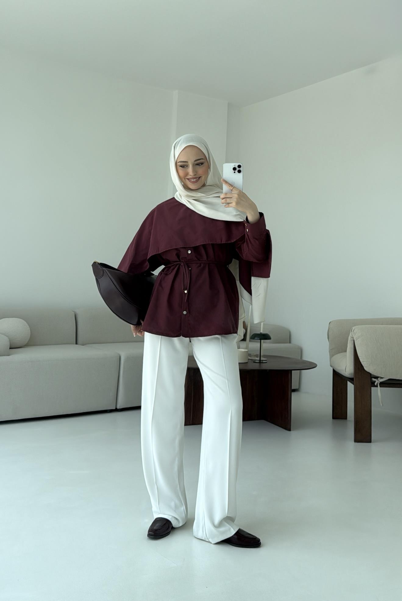 Seyyar Pelerinli Gömlek Bordo