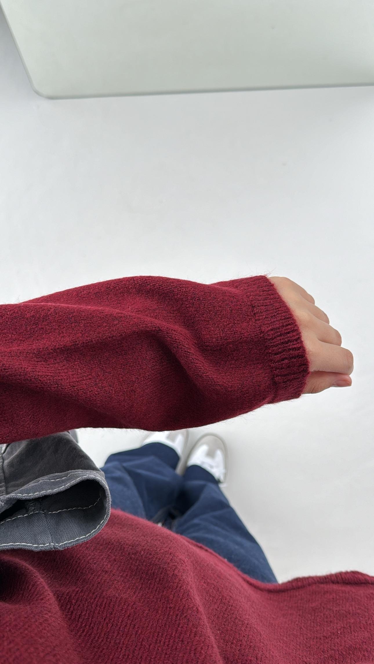 Geniş Kol Basıc Kazak Bordo