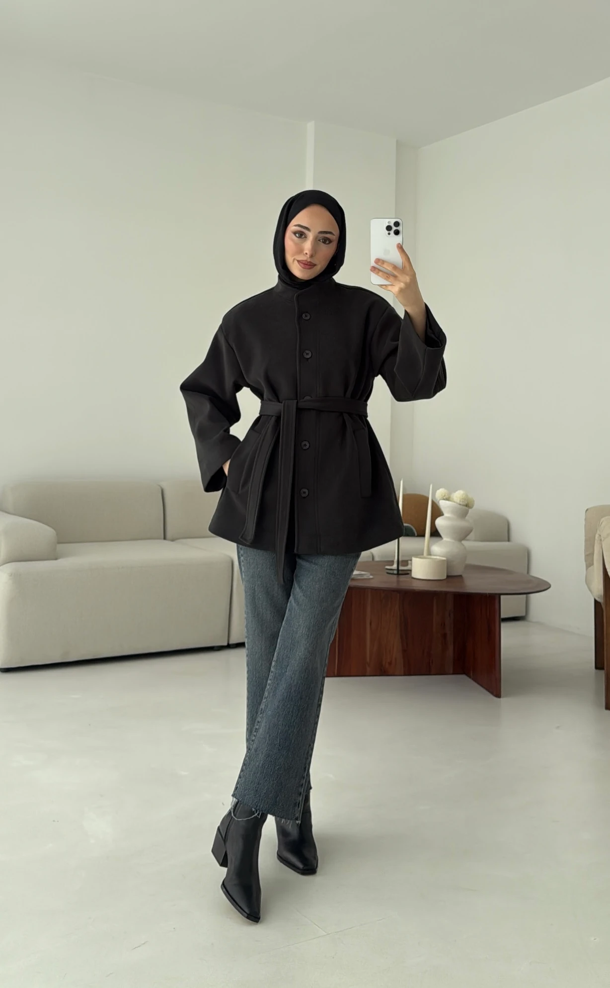 Hakim Yaka Atkılı Ceket/Kaban Koyu Gri