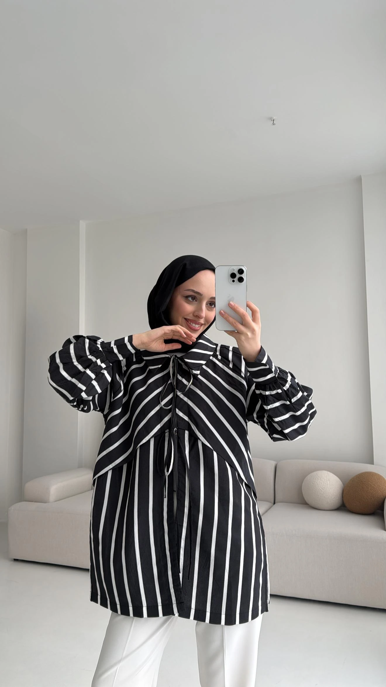 Çizgili Bağlamalı Kimono Siyah