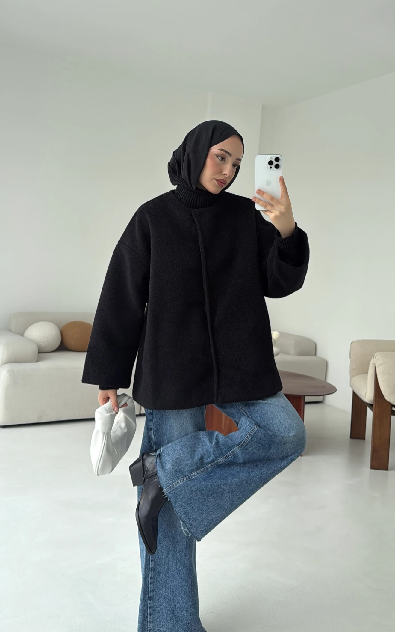 Gizli Düğmeli Kaban Siyah