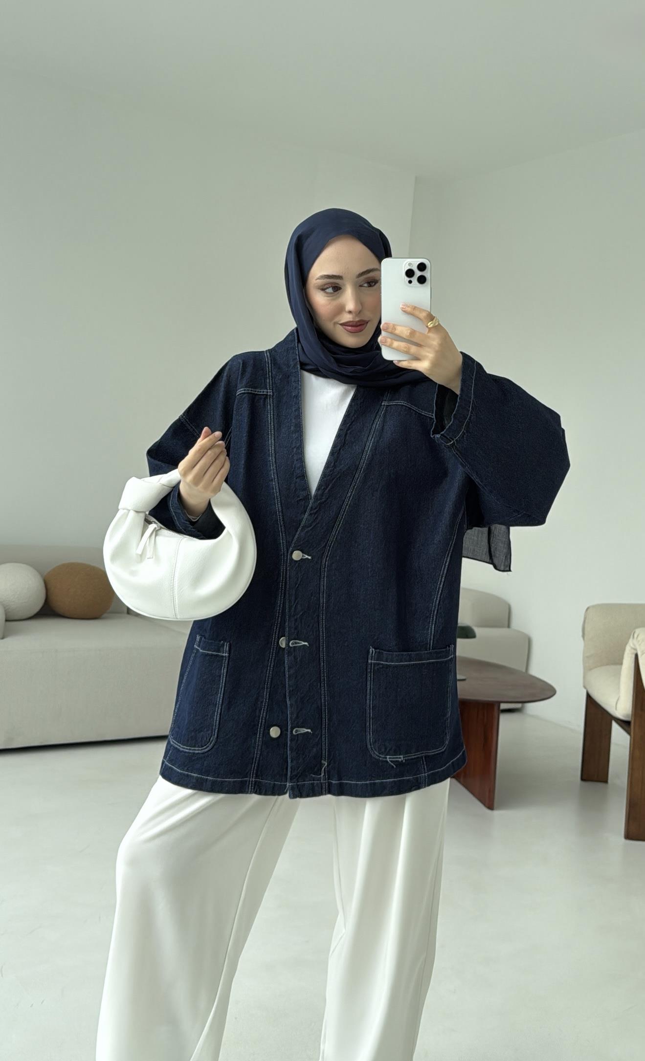 Oversize Wide Denim Ceket Lacivert