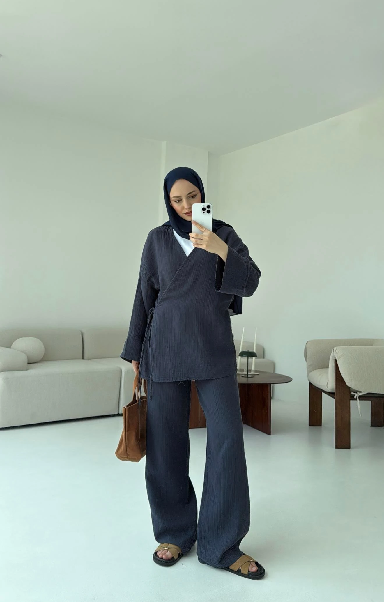 Müslin Yandan Baglamalı Takım Lacivert