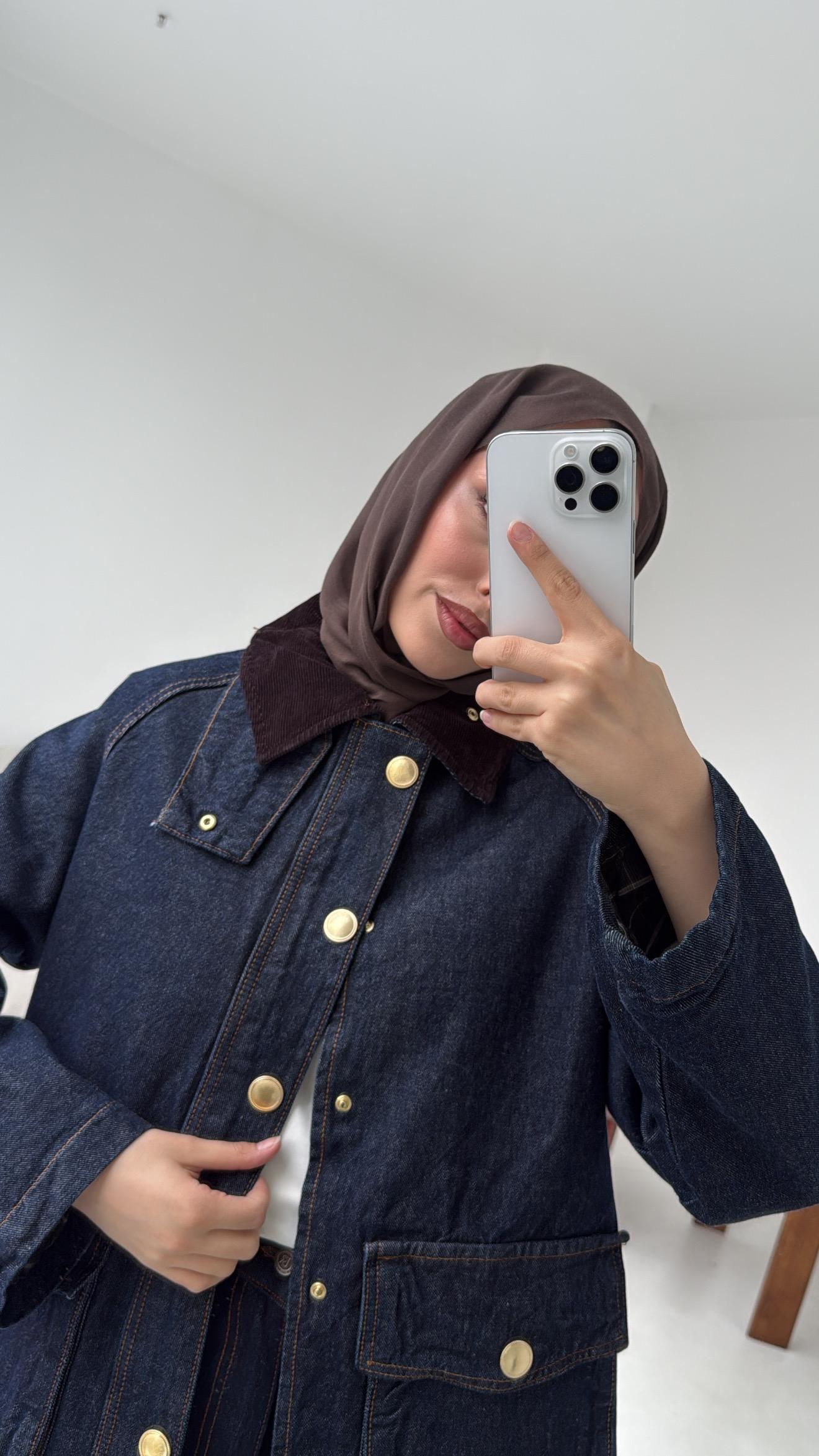 Kadife Yaka Premium Denim Ceket