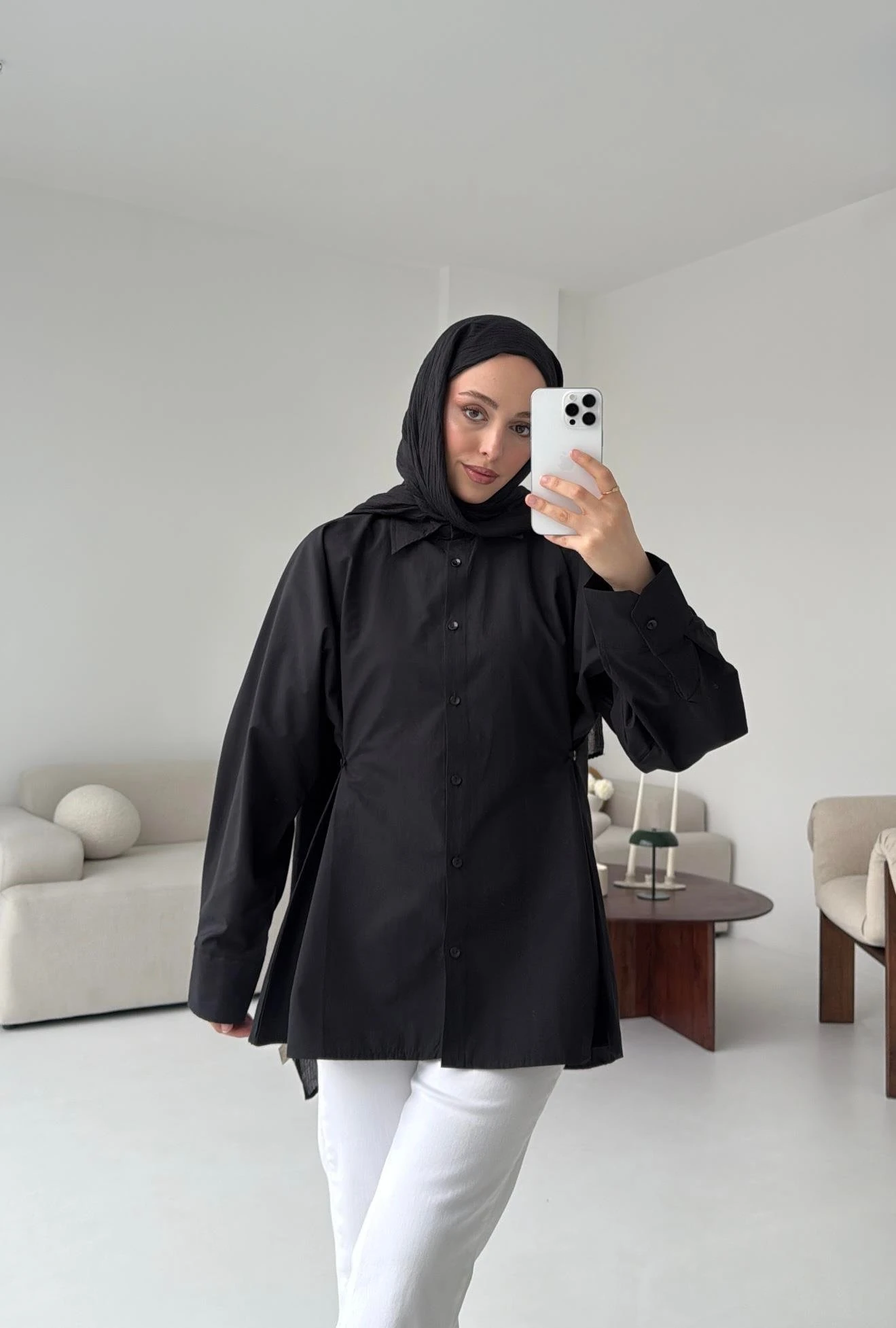 Yanları Düğmeli Gömlek Siyah