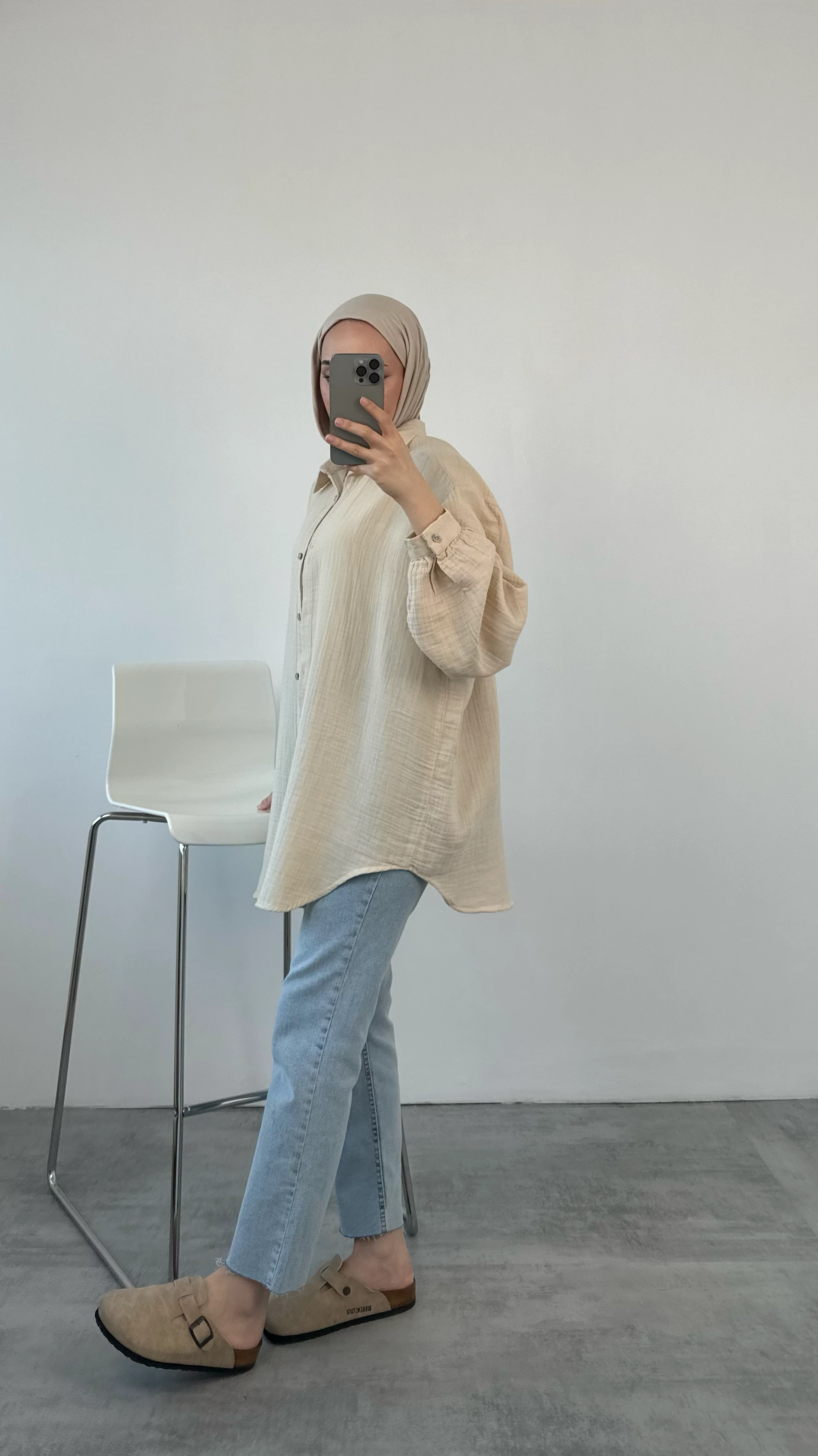 Oversize Müslin Gömlek Bej