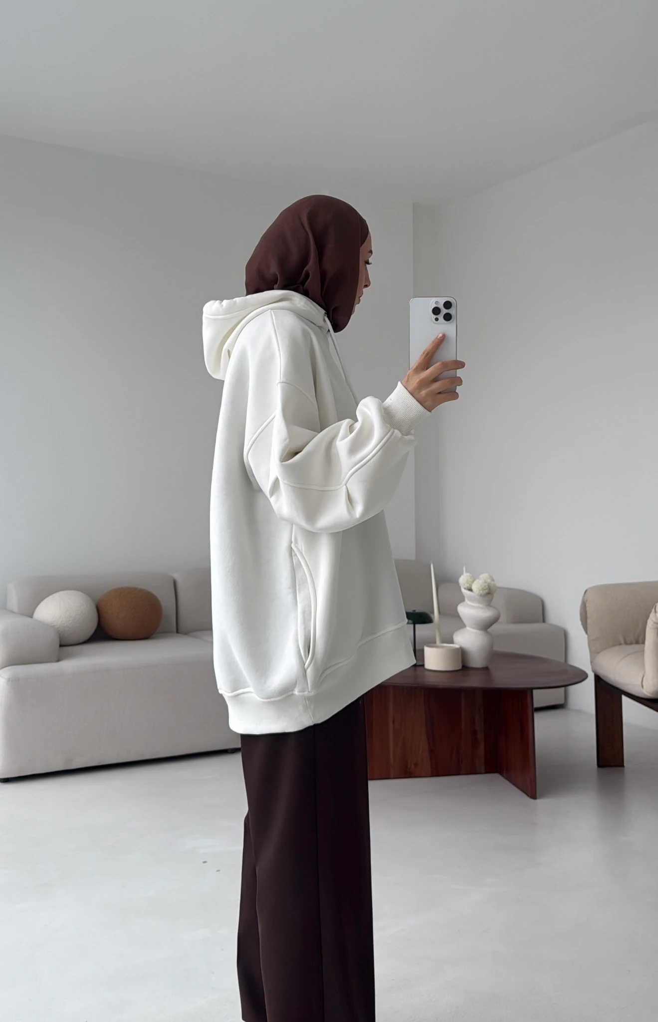 Kolu Pile Detay Oversize Sweatshirt Ekru