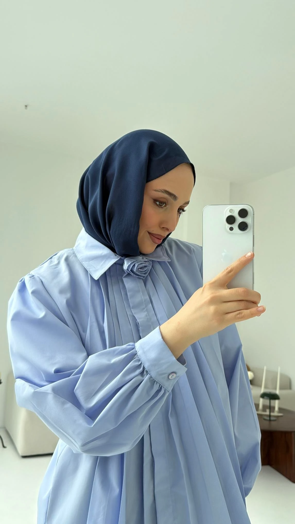 Pile Detay Gömlek Mavi