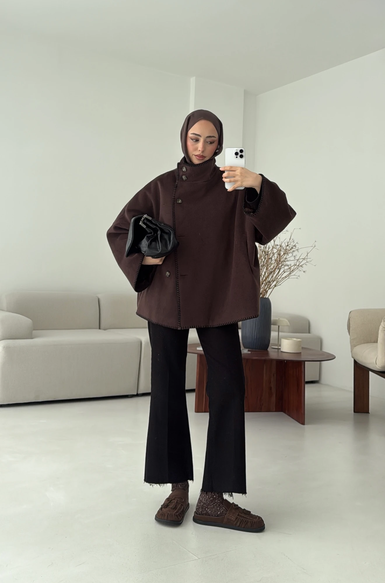 Nakış Detay Premium Kaban Kahve