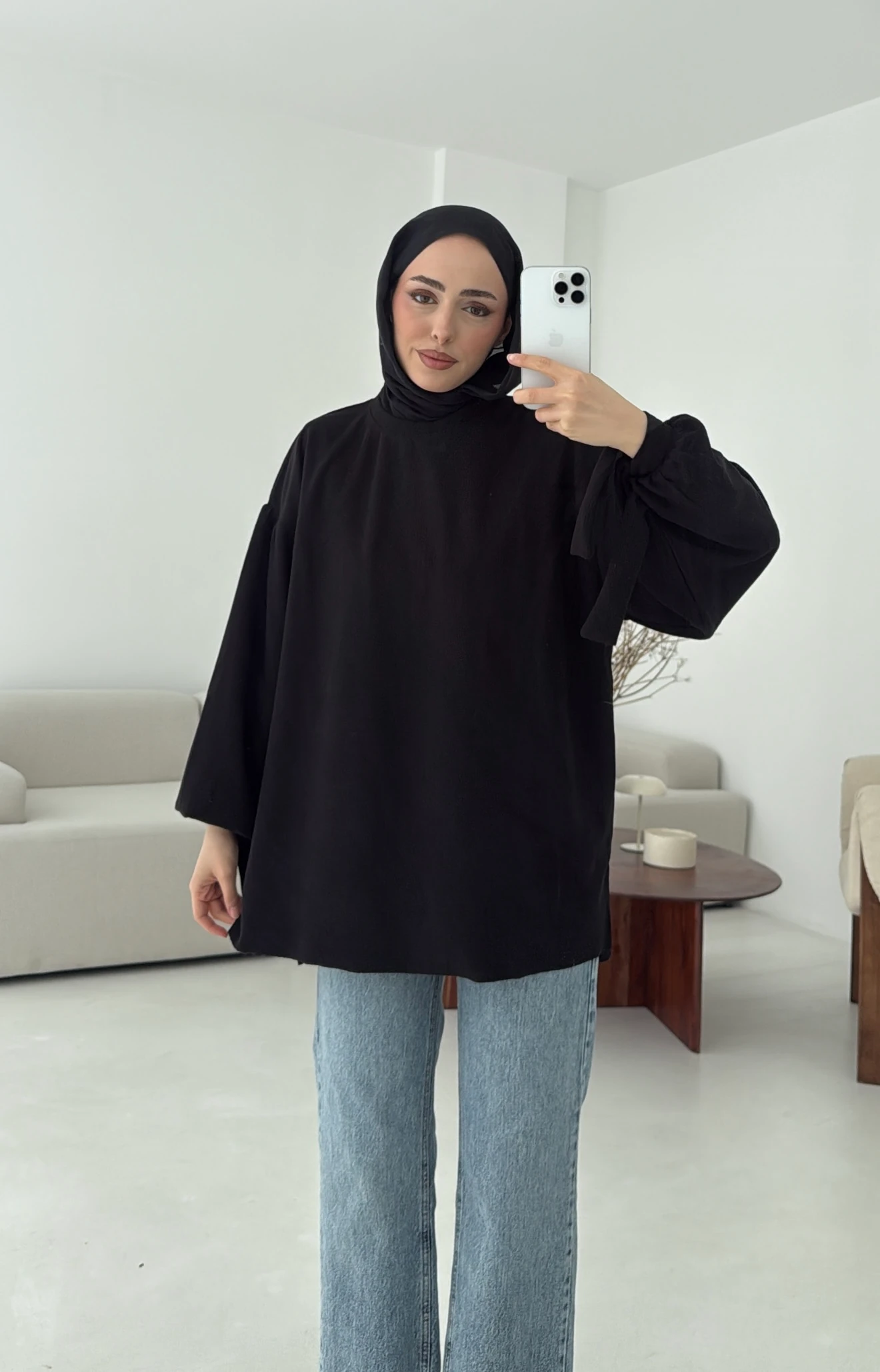 Selanik Balon Kol Bagcıklı Sweat Siyah