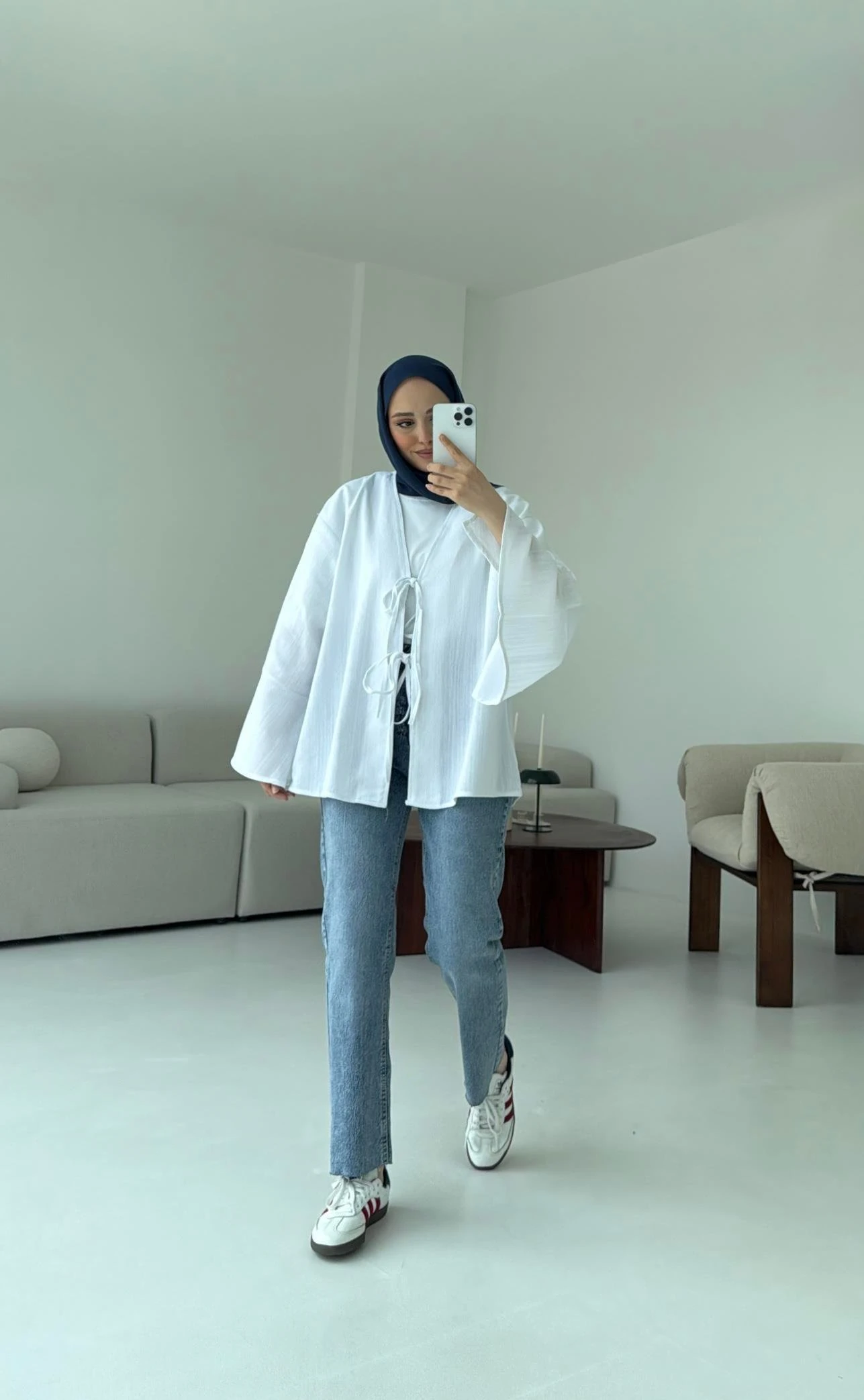 Kol Detay Kimono Beyaz