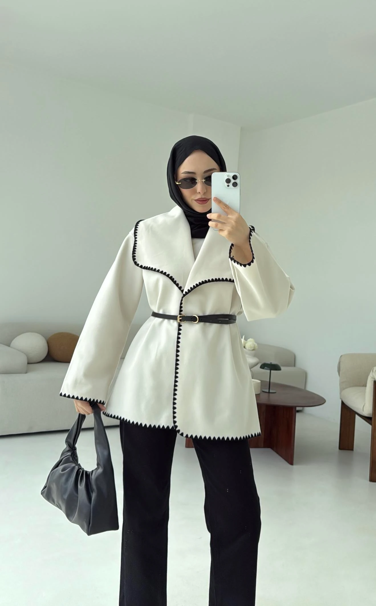 Dikişli Kaşe Ceket Bej