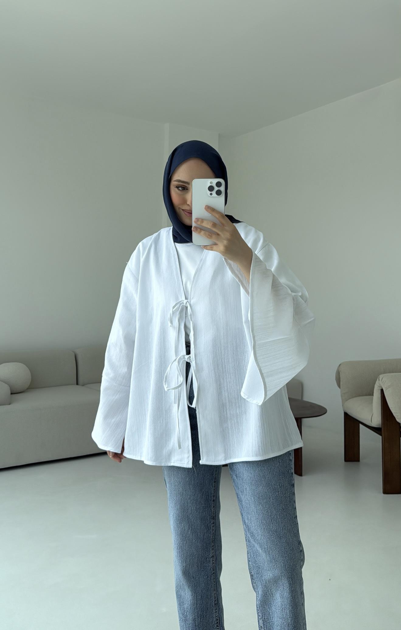 Kol Detay Kimono Beyaz