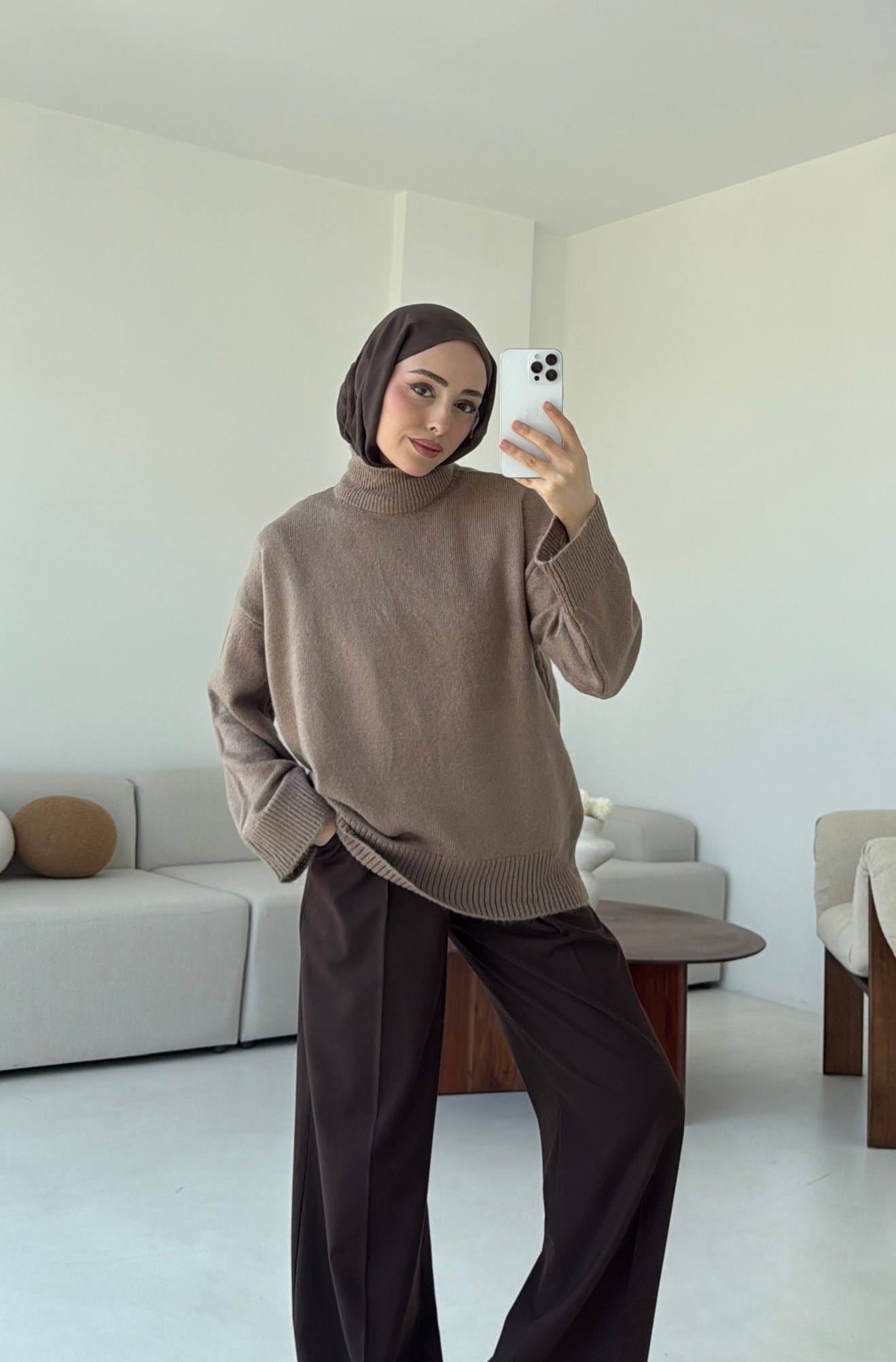 Yarım Yaka Triko Kazak Vizon