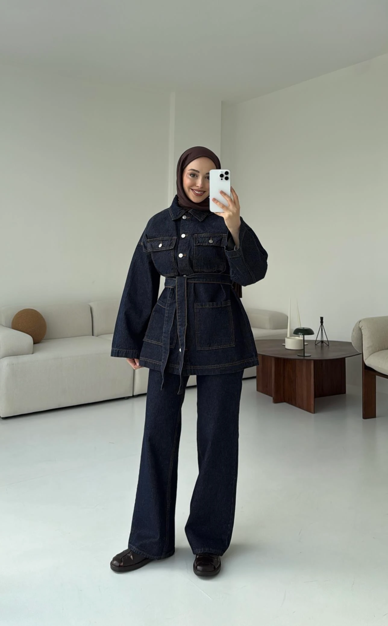 Seyyar Kemerli Denim Takım