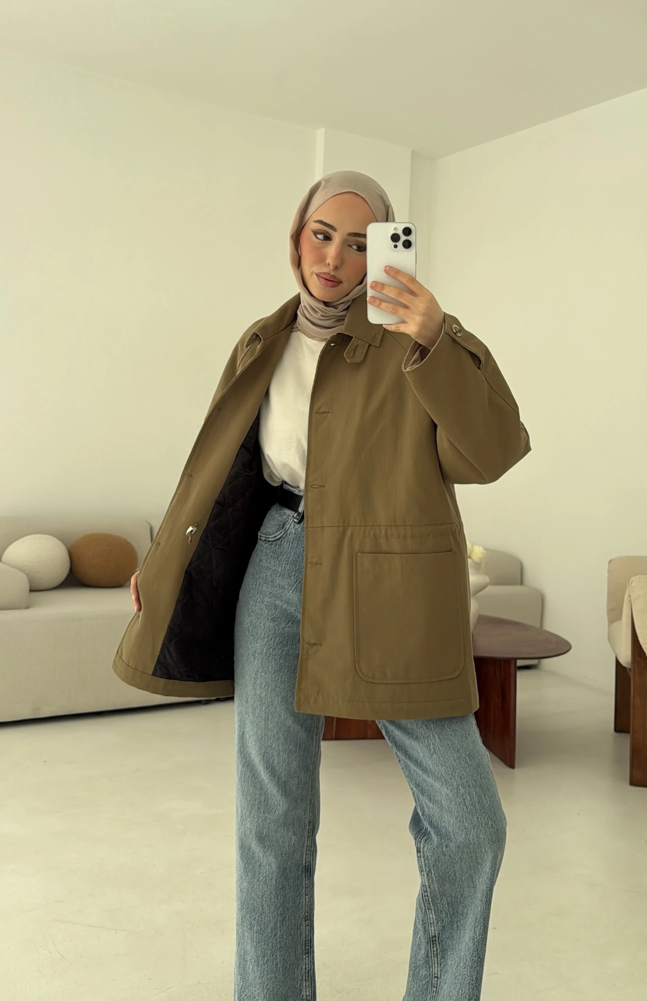 Beli Kordonlu Dolgulu Ceket Haki