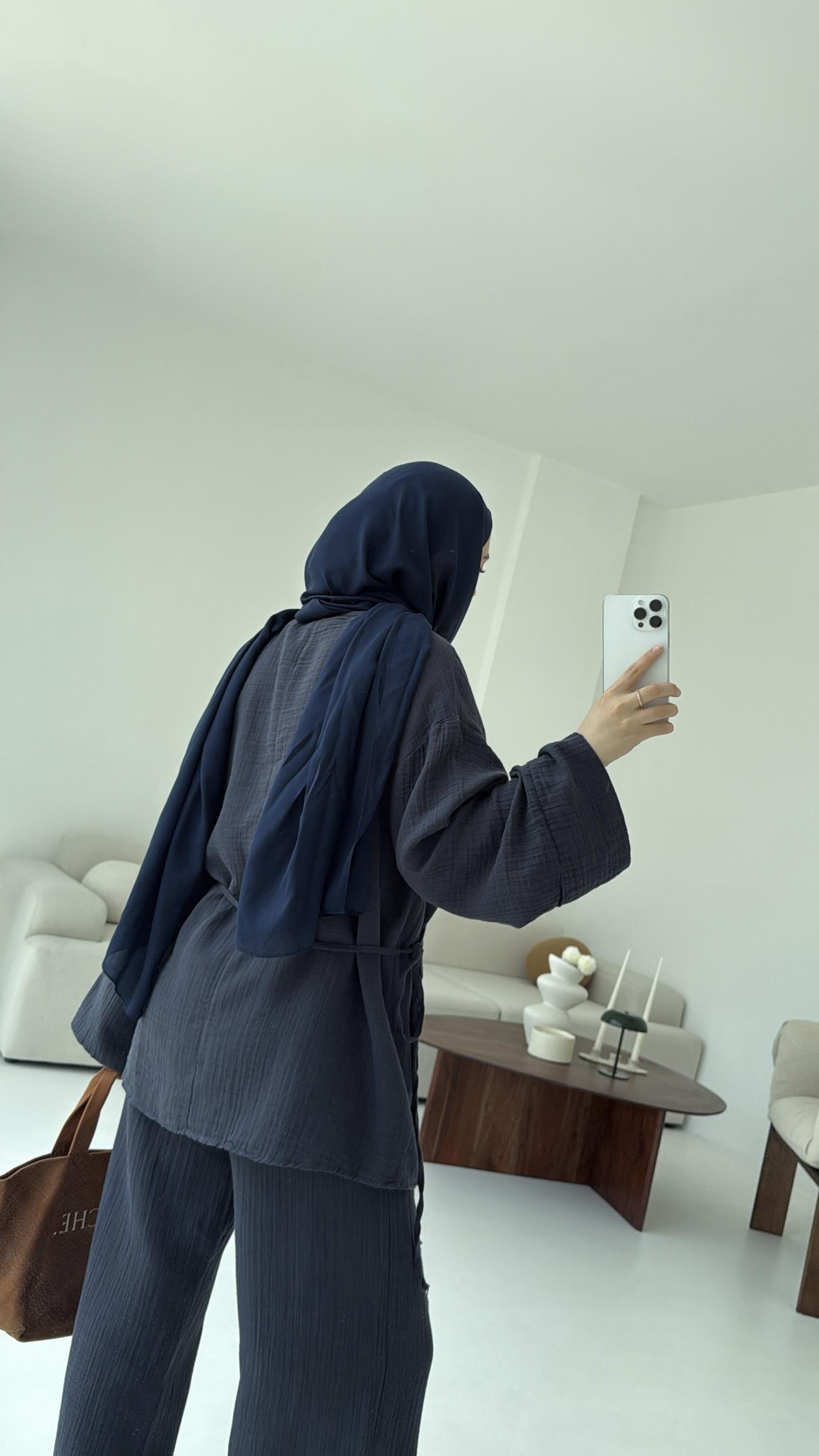 Müslin Yandan Baglamalı Takım Lacivert