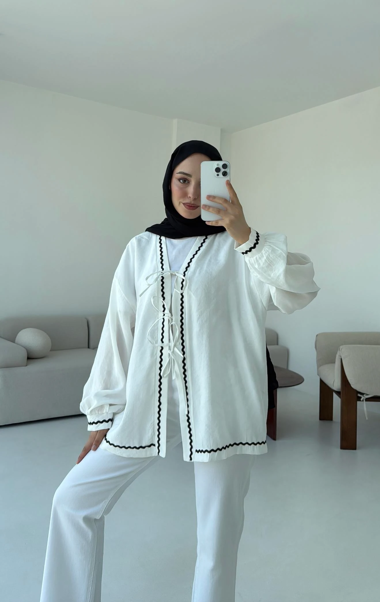 Bağlamalı Dantel Detay Kimono Beyaz