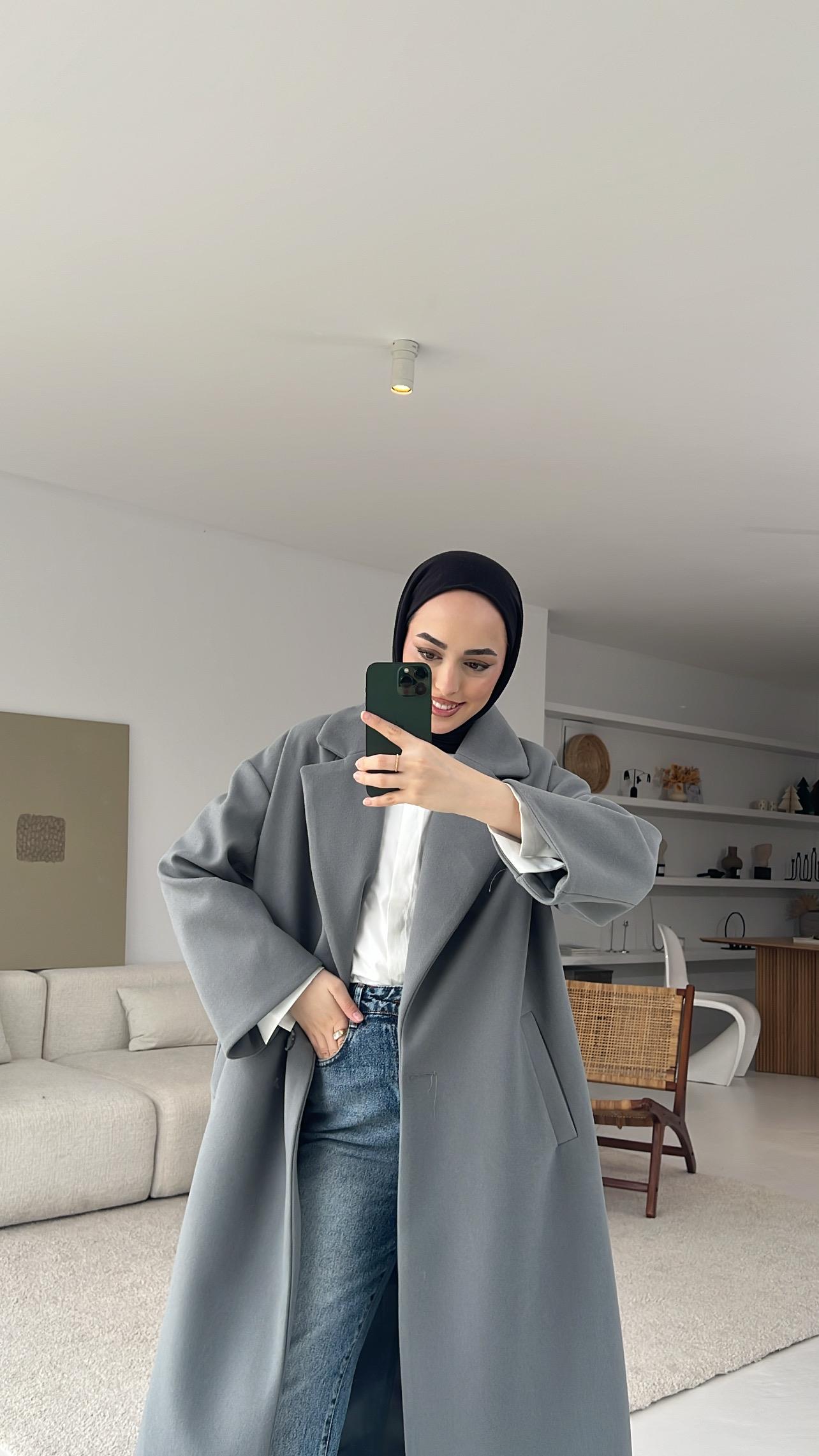 Premium Kaşe Kaban Gri