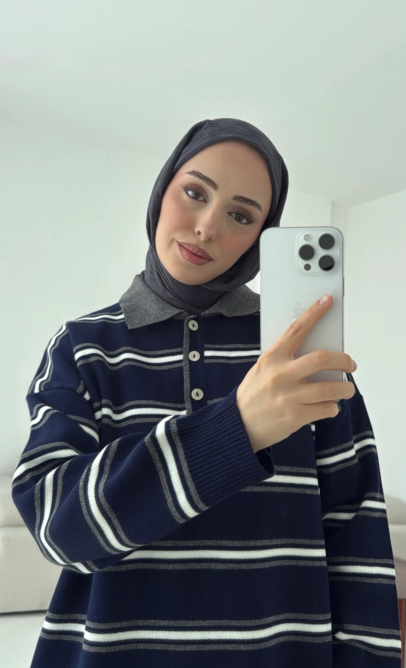 Lacivert Çizgili Polo Yaka Triko Kazak