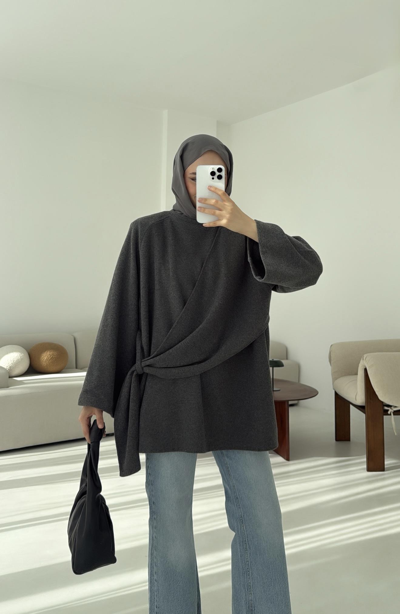Yandan Şallı Tunik Gri