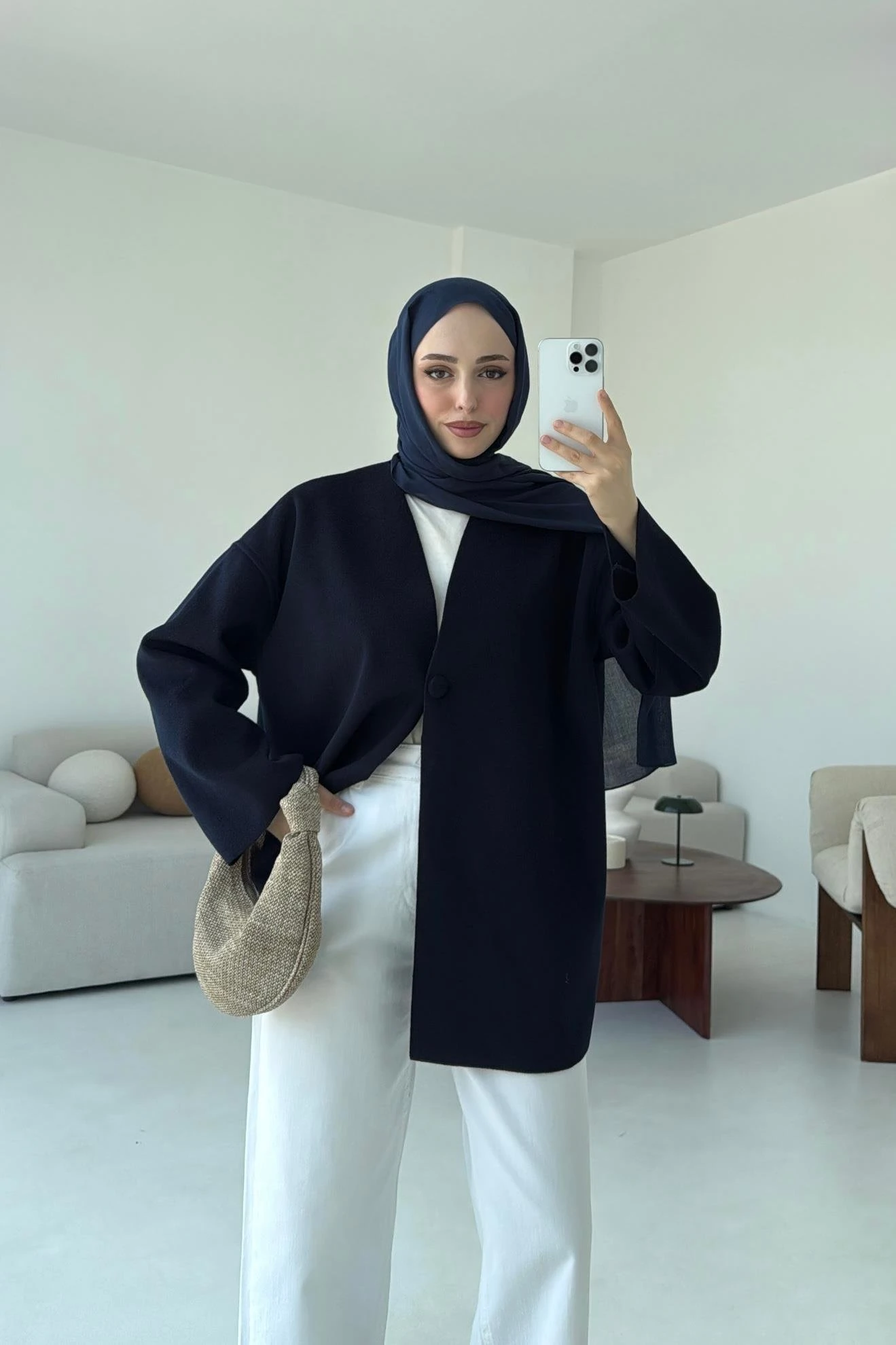 Hafif Tek Dügmeli Kaşe Ceket Lacivert