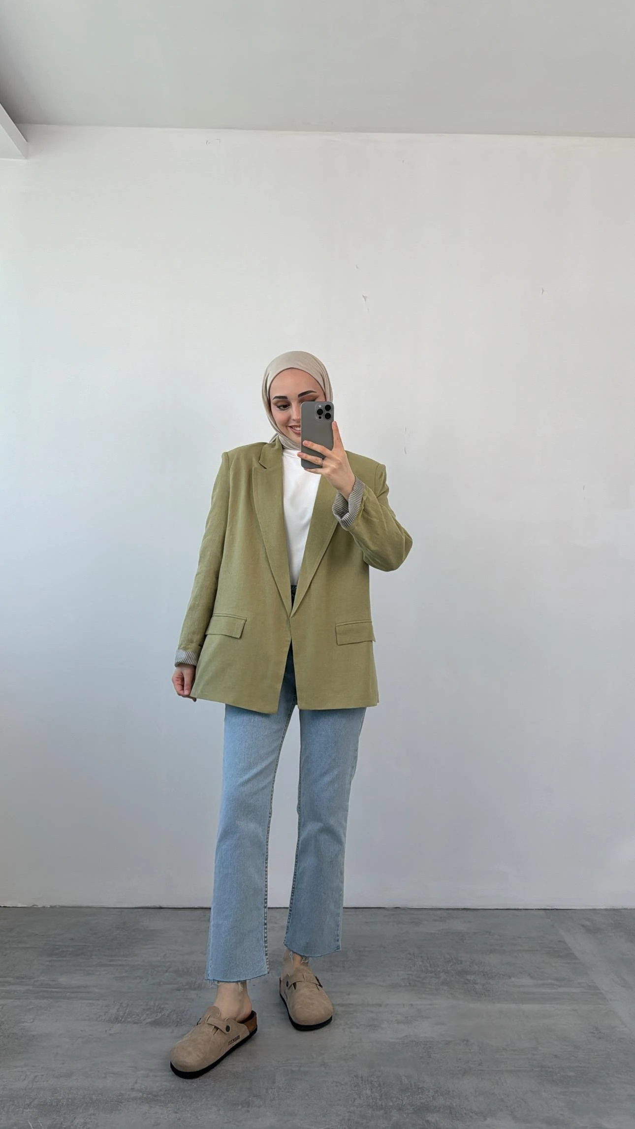 Keten Astarı Çizgili Blazer Ceket Haki