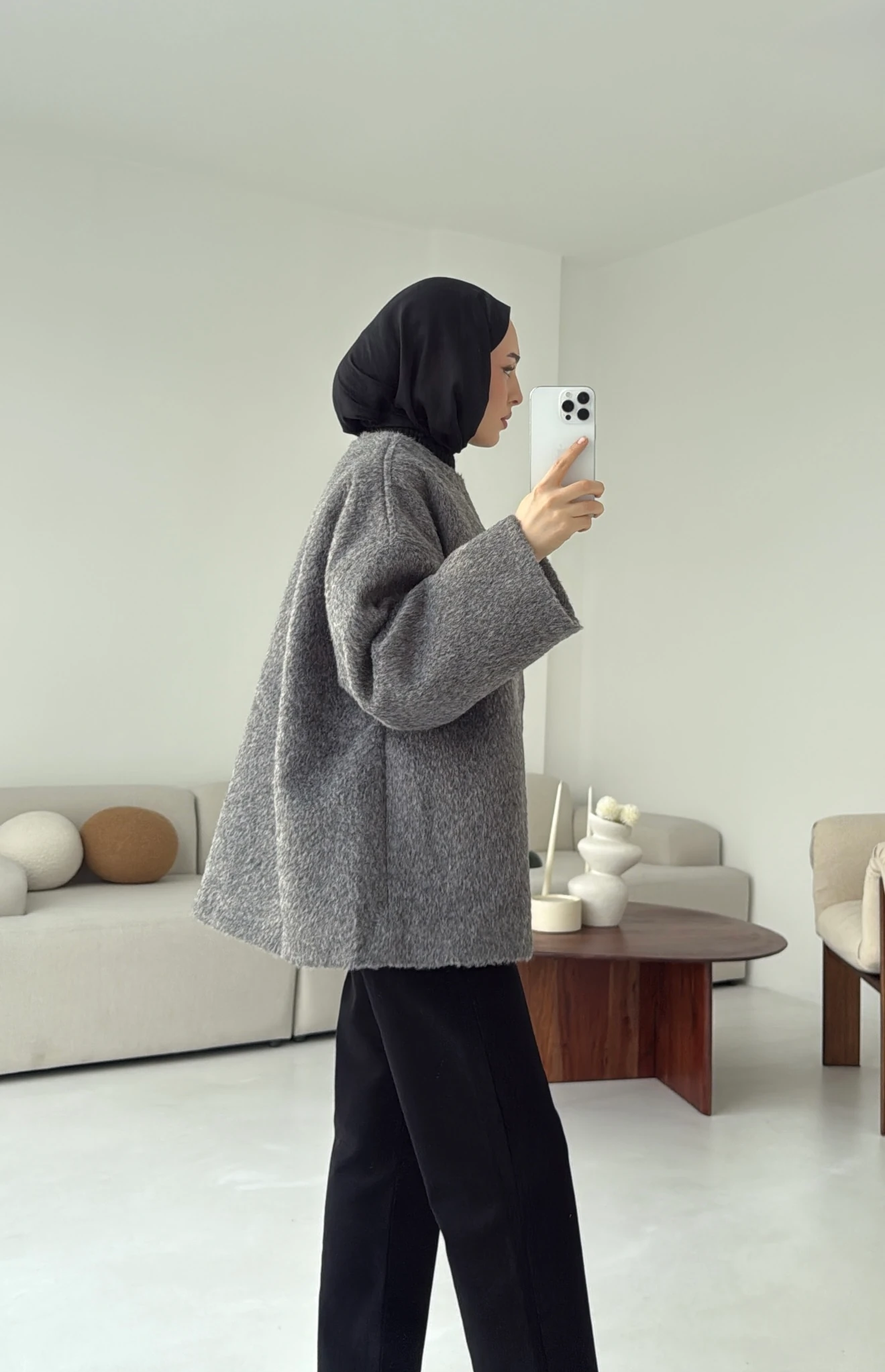 Gizli Düğmeli Kaban Gri