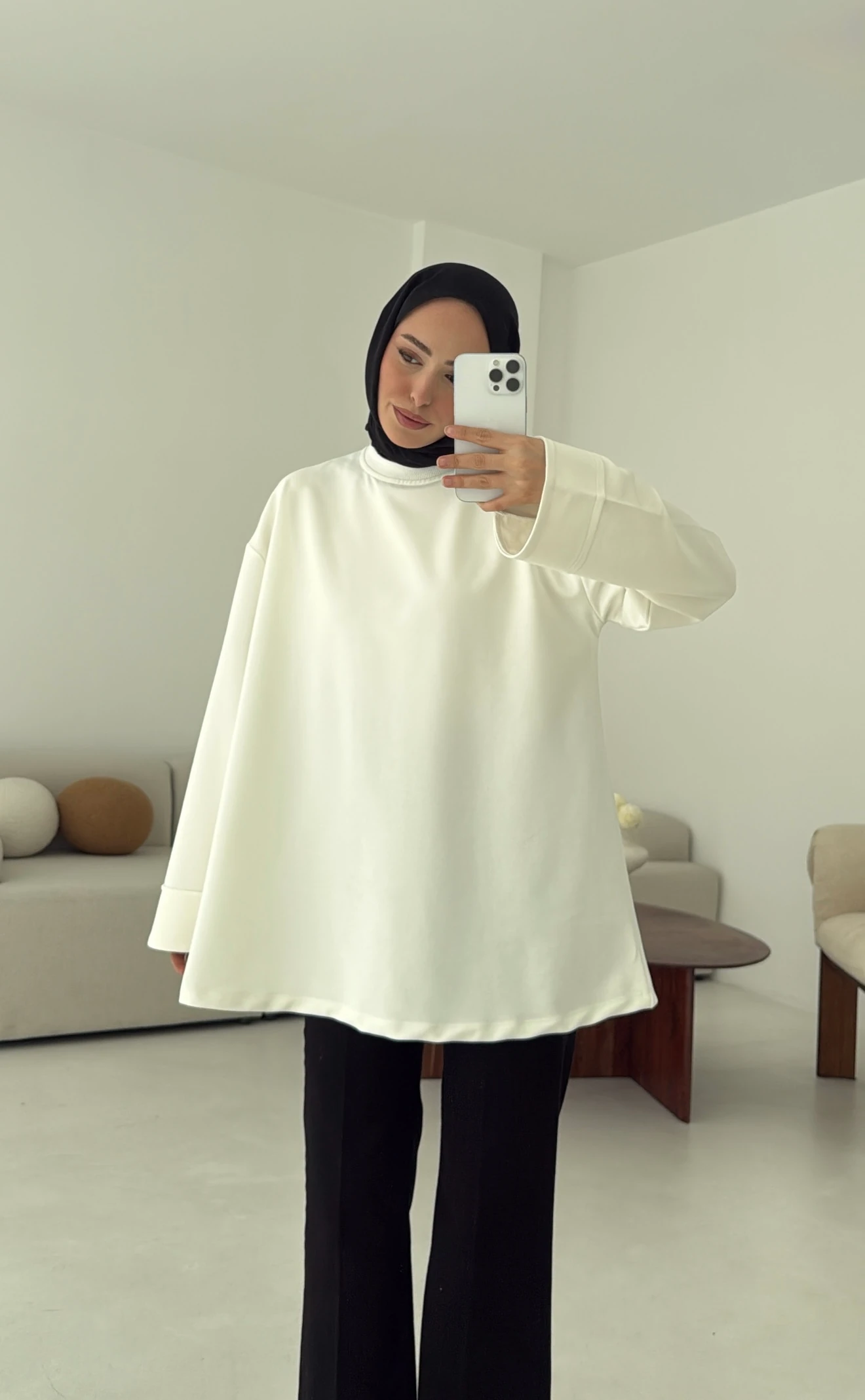 Dikiş Detay Basic Sweat Ekru