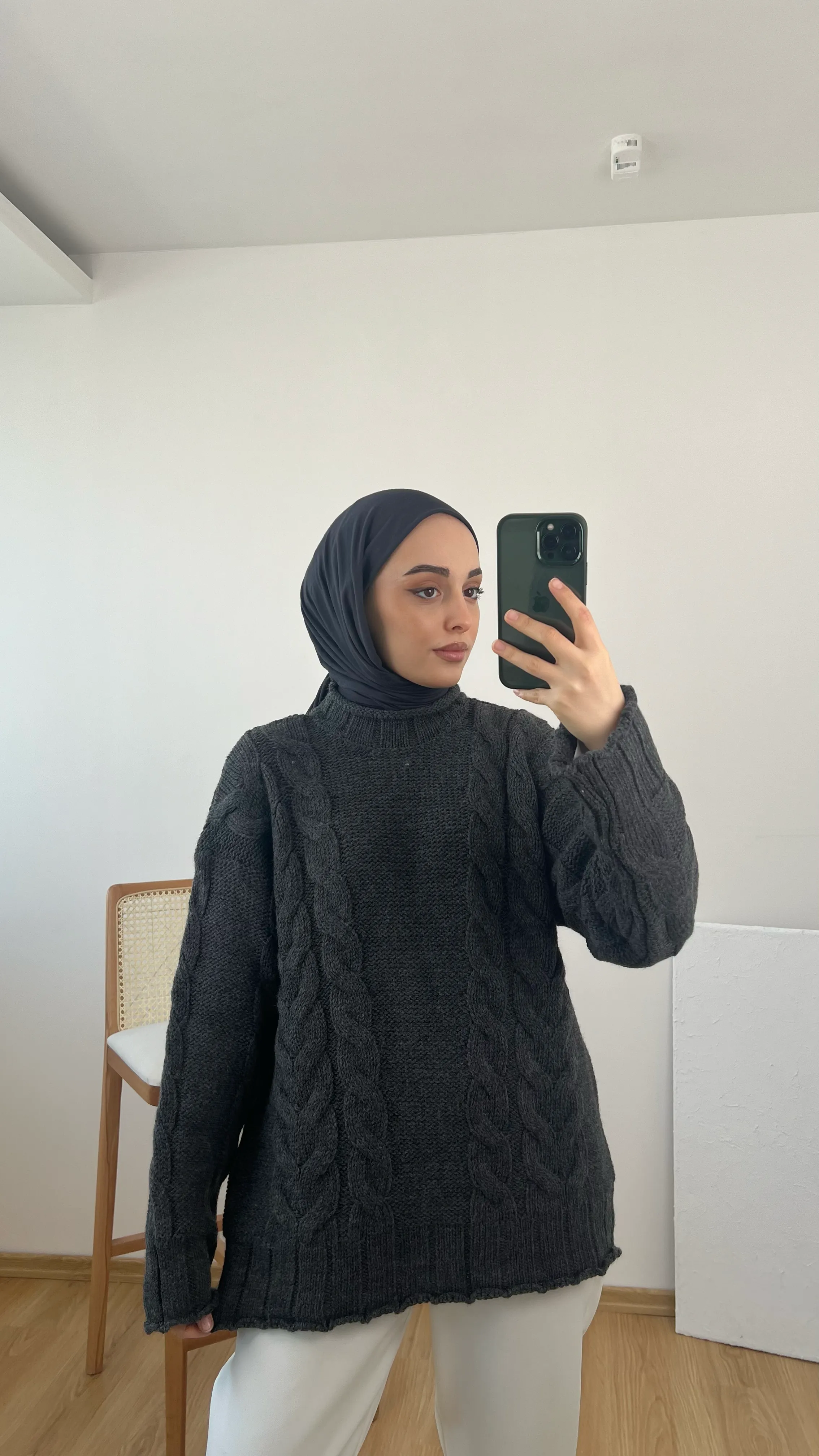 Örgü Detaylı Kalın Kazak Antrasit