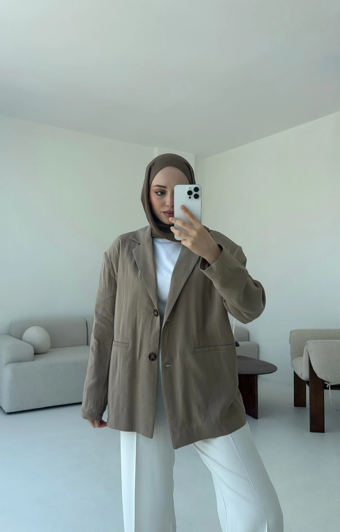 Astarsız Yazlık Keten Ceket Vizon