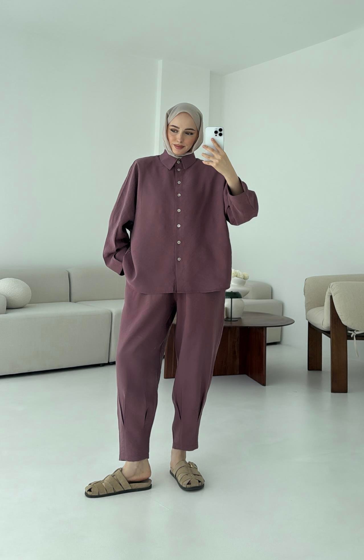 Pens Detay Tencel Takım Mürdüm