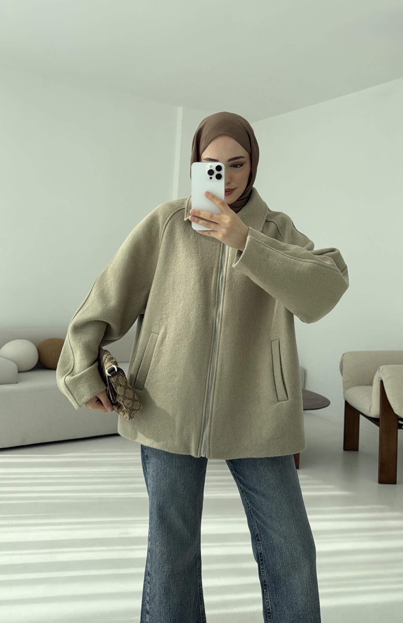 Fermuarlı Premıum Kece Ceket Küf Yeşili