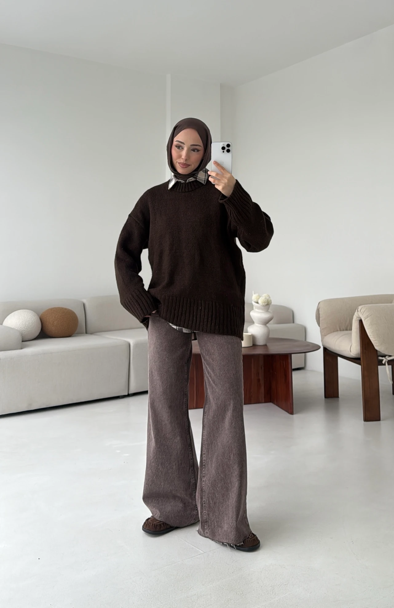 Oversize Soft Triko Kazak Acı Kahve