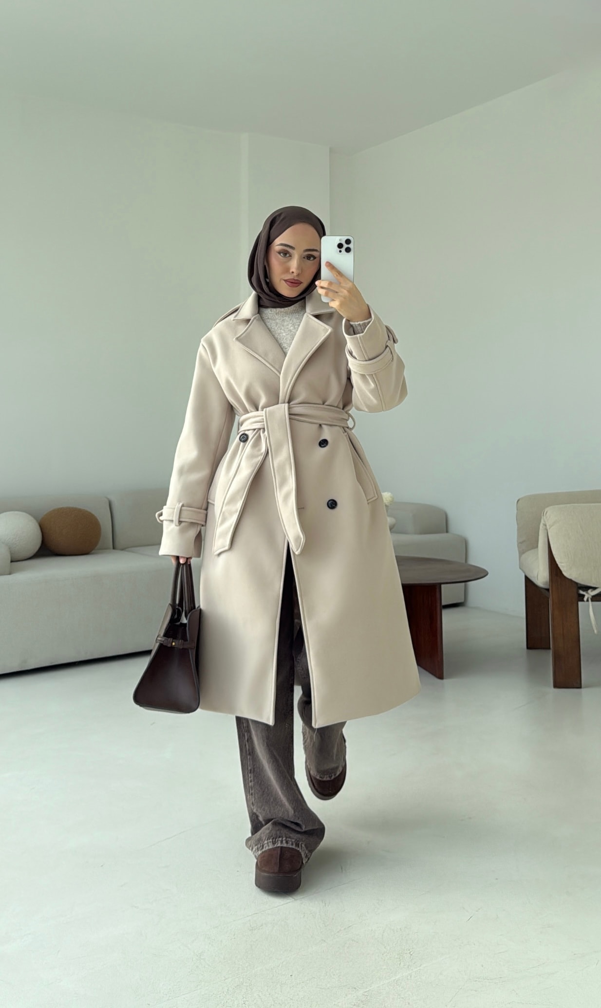 Premium Uzun Kaşe Kaban Bej