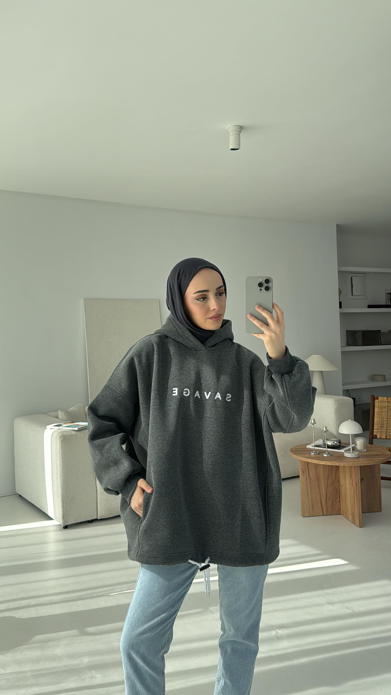 Savage Baskılı Swetshirt Antrasit