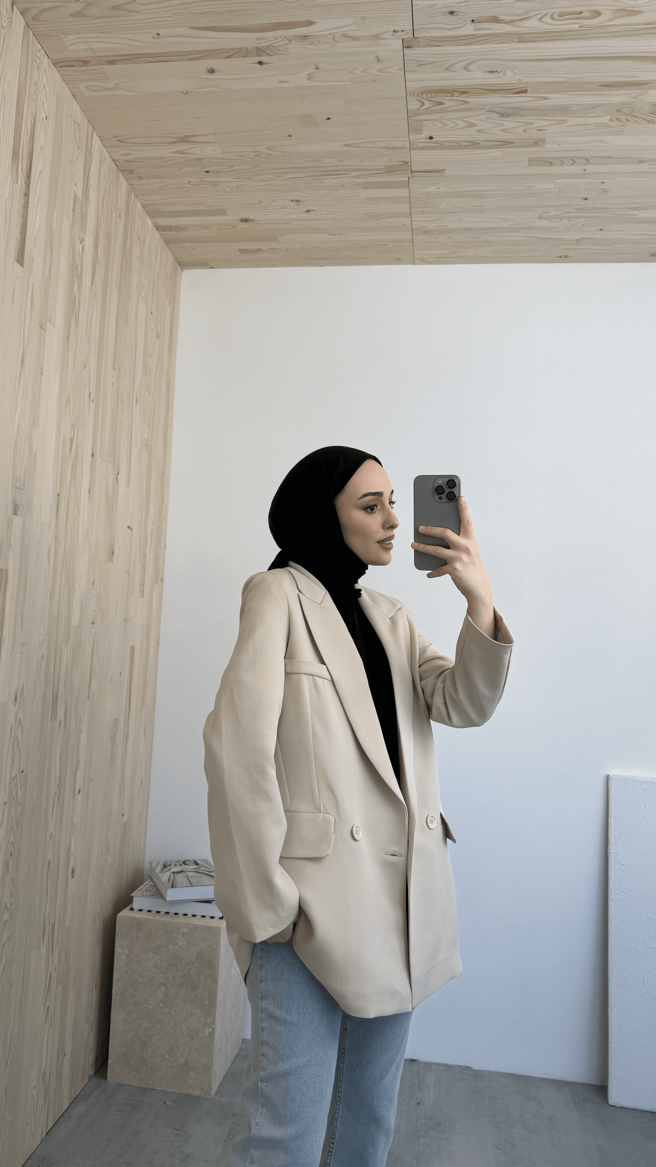 Tek Düğmeli Bej Blazer Ceket