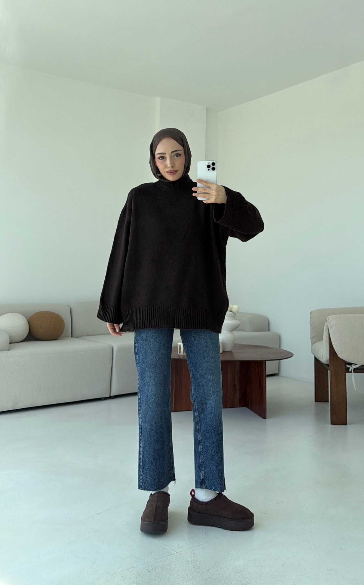 Yarım Yaka Triko Kazak Koyu Kahve