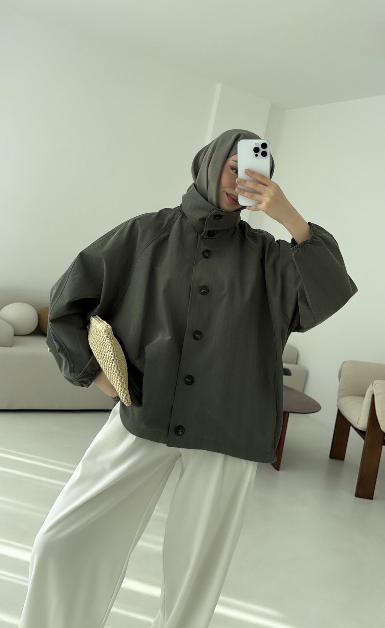 Dik Yaka Bomber Trençkot Haki