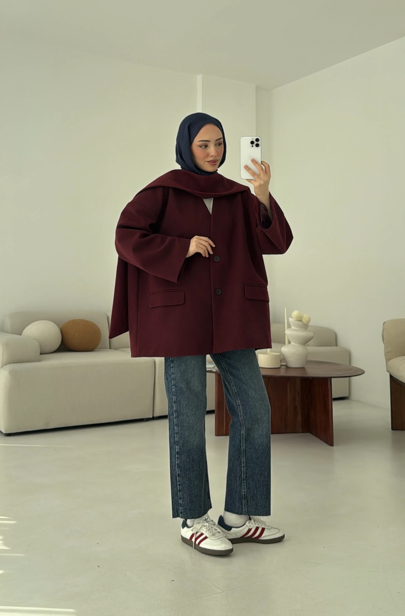 Düşük Omuz Atkılı Kaşe Ceket Bordo