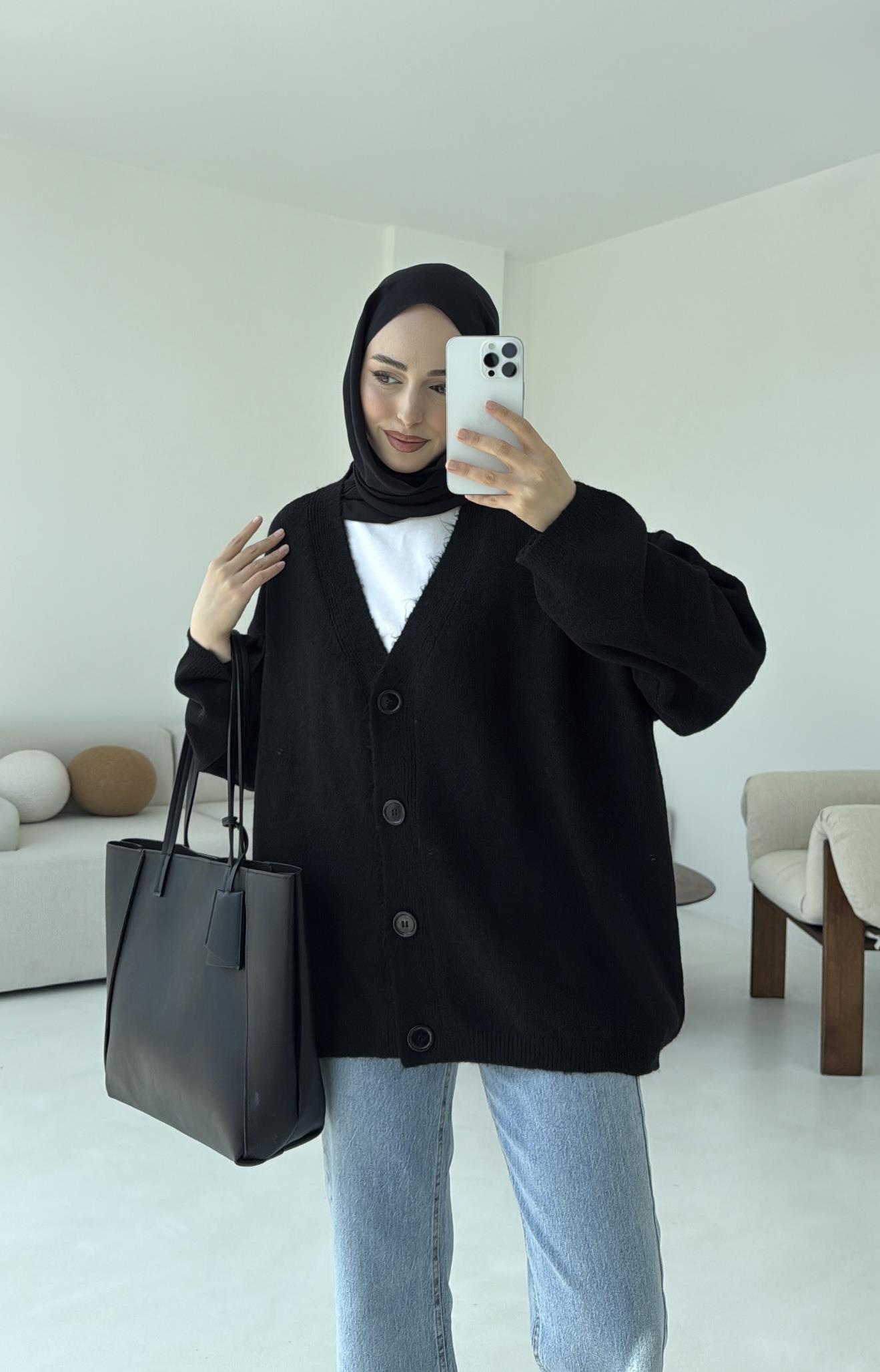 Oversize Yünlü Kazak Siyah