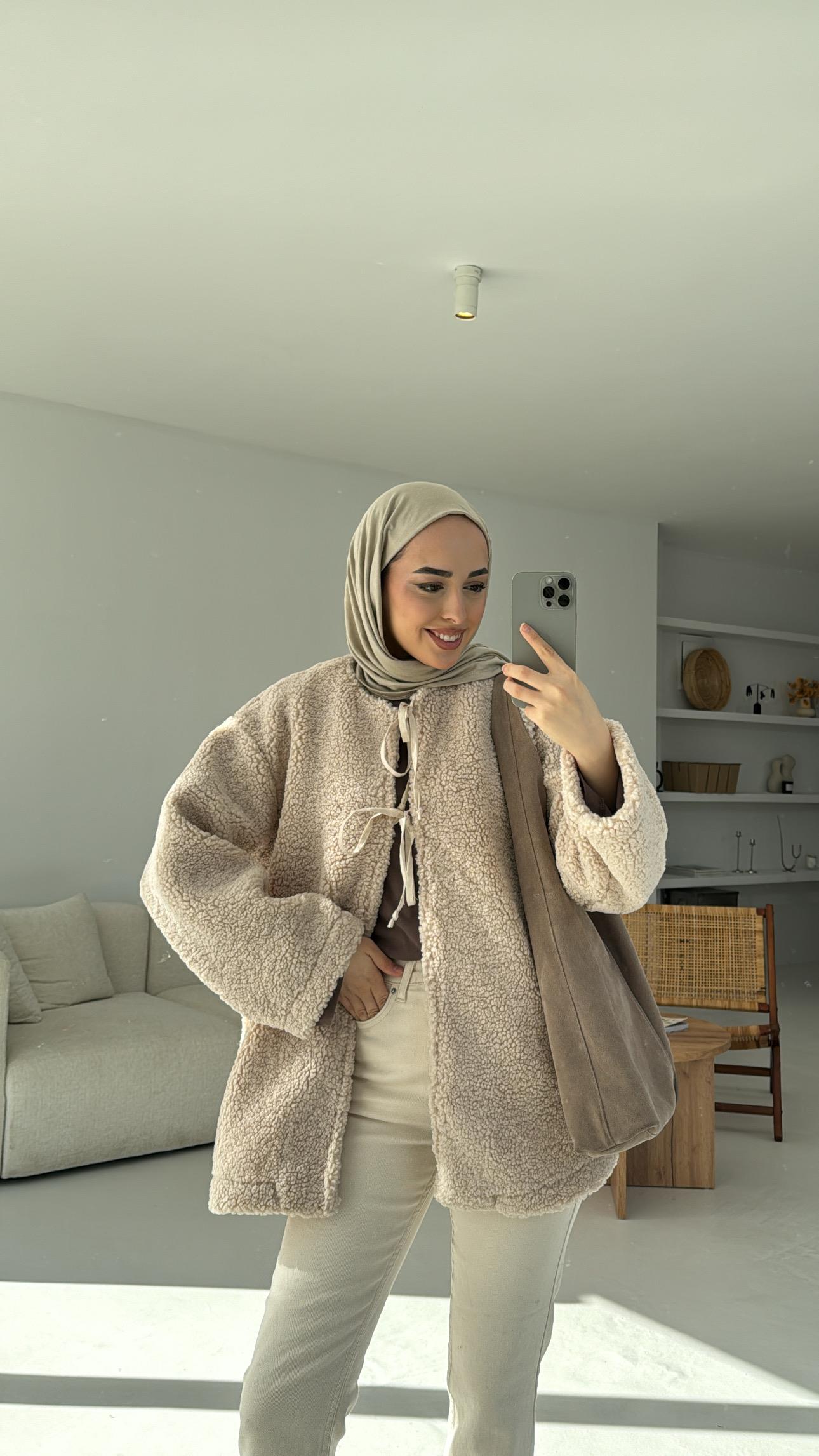 Teddy Bağlamalı Ceket Bej